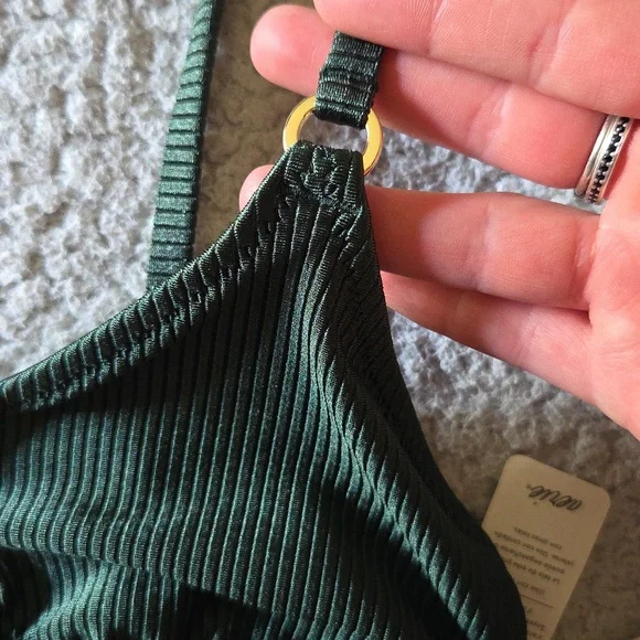 NWT Aerie Metallic Shine Rib String Triangle Bikini Top in Sycamore - Picture 2 of 11